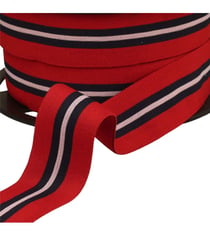 Bobine 20m élastique bicolore avec liseret central 32mm rouge