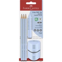 Kit de crayons graphite FABER-CASTELL GRIP 2001 - 3 crayons B, 1 gomme, 1 taille-crayon - Bleu ciel