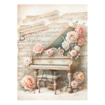 1 feuille de papier de riz 21 x 29,7 cm AB Studio PARTITION MUSIQUE PIANO ROSE 5241