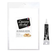 25 feuilles azyme blanches + Stylo glaçage noir