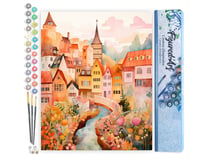 Peinture par Numéro Figured'Art - Village enchanté ambre - Kit de Loisir Créatif DIY Numéro d'Art Complet - 40x50cm sans châssis en bois