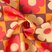 Tissu Coton imprimé Jolence Fleurs rouge et blanche sur fond Prune - Par Coupon de 3m