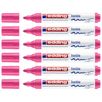 Lot de 6 marqueurs textiles permanents pointe ronde 2-3 mm - EDDING - Rose Fluorescent