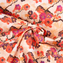 Tissu Coton imprimé Kansai cerisiers fleuris sur fond Beige sable