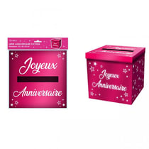 Urne - Joyeux anniversaire - Rose métallisé - 20x20x20cm - Carton - A monter - Cagnotte