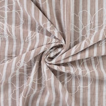 Tissu Aspect Lin rayures et fleurs sur fond Taupe