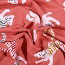 Tissu Jersey Coton Tigres colorés sur fond Vieux rose