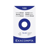 Étui de 100 fiches - bristol uni non perforé 75x125mm - Blanc - x 10 - Exacompta