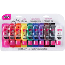 Lot de 10 tubes de 30 ml - Peinture textile Tulip Douce - Arc-en-ciel - Fine.