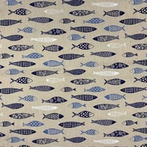 Tissu Toile de Coton Sardines Bleues sur fond Naturel