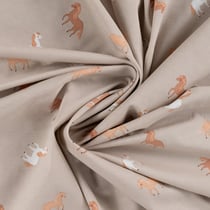 Tissu Jersey Coton imprimé Sacha petits chevaux sur fond Beige