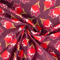 Tissu Coton Enduit Clover fleuris sur fond Bordeaux