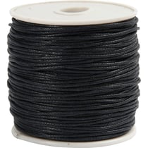 Ficelle de coton, ép. 1 mm, ciré, noir, 40 m/ 1 rouleau