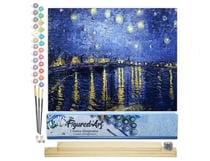 Peinture par Numéro Figured'Art - Van Gogh Nuit Etoilée sur le Rhône - Kit de Loisir Créatif DIY Numéro d'Art Complet - 40x50cm toile roulée + châssis en bois à monter