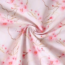 Tissu Coton imprimé Sakurine fleurs Roses sur fond Rose pâle - Au mètre