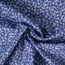Tissu Popeline de Coton légère imprimé moucheté floral sur fond Bleu indigo