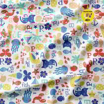 Tissu Lycra maillot de bain anti UV marin Oceaby sur fond Blanc - Au mètre