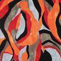 Tissu Jersey Viscose imprimé motif abstrait orange sur fond Noir - Au mètre