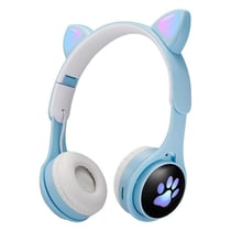 Casque Audio Lumineux Pliable Bluetooth Avec Oreilles Et Pattes De Chat Roses Bleu YONIS