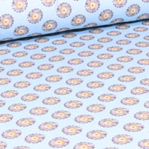 Tissu Jersey Coton Bio Roues de tracteurs sur fond Bleu