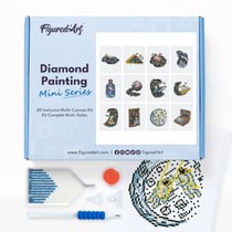 Figured’Art Mini Série Diamond Painting - Coffret Premium 12 toiles de 15x18cm Astronautes - Broderie Diamant avec Strass Carrés - Kit Complet