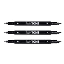 Lot de 3 feutres double pointe - TOMBOW - TwinTone - Noir - Pointes 0,8 mm et 0,3 mm