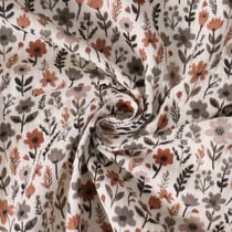 Tissu Double gaze de Coton Sibylle fleurs Rouille sur fond Blanc - Au mètre
