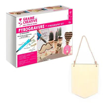Coffret pyrogravure + suspension fanion en bois