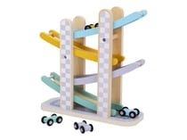 Piste de course avec voitures en bois