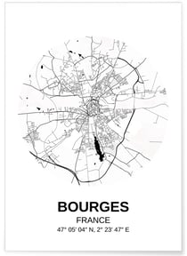 Affiche Carte Bourges | A3 : 29,7x42cm