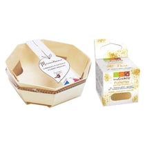 2 moules à gâteau en bois Ø 18 cm + paillettes dorées