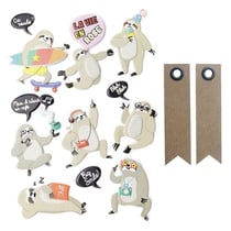 15 stickers 3D Paresseux + 20 étiquettes kraft Fanion