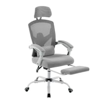 Fauteuil ergonomique inclinable à dossier haut maille salon chaise de jeu à bascule - Gris