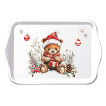 Mini-plateau en mélamine ourson de noël avec cadeau