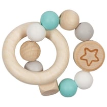 Hochet en bois et silicone étoile turquoise - Goki