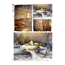 1 feuille de papier de riz 22.5 x 32 cm découpage collage Paper Designs NATURE BORD DE MER HIVER NEIGE 0105