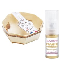 2 moules à gâteau en bois Ø 18 cm + Poudre alimentaire irisée dorée