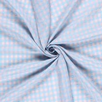 Tissu Seersucker Carreaux rose pâle sur fond Bleu ciel