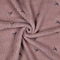 Tissu Bouclette Teddy Fleurs Maya brodées sur fond Vieux rose