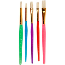 Pinceaux pour enfants, dim. 8+12+18, L : 14-16 cm, L : 5-10 mm, Plat,rond, ass. de couleurs, 5 pièces/ 1 Pq.