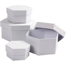 Set de boîtes hexagonales en carton blanc à décorer - 6,5 à 12 cm - 4 pcs