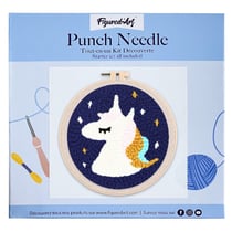Figured'Art Punch Needle Kit Complet pour Adultes et Enfants - Licorne - Parfait pour Débutant. Set prêt à broder taille 20x20cm avec cadre circulaire