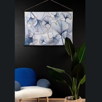 Toile Murale Kakemono suédine Gingko Bleu-Or