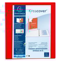Classeur PP personnalisable Kreacover - 4 anneaux en D 40mm - A4 maxi - Rouge - x 10 - Exacompta