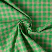 Tissu Seersucker Bicolore Carreaux beige sur fond Vert gazon