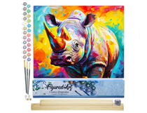 Peinture par Numéro Figured'Art - Rhinocéros Coloré Abstrait - Kit de Loisir Créatif DIY Numéro d'Art Complet - 40x50cm toile roulée + châssis en bois à monter