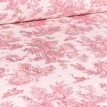 Tissu Coton imprimé grande largeur Jouy rouge sur fond Blanc cassé - Au mètre