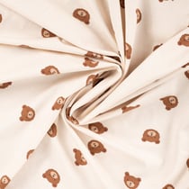 Tissu Jersey Coton imprimé Milan têtes oursons sur fond Beige