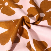 Tissu Viscose Lin imprimé fleurs sur fond Rose clair
