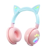 Casque Audio Bluetooth Oreilles De Chat RGB Avec Micro Détachable Pour Enfants Bleu + Rose YONIS